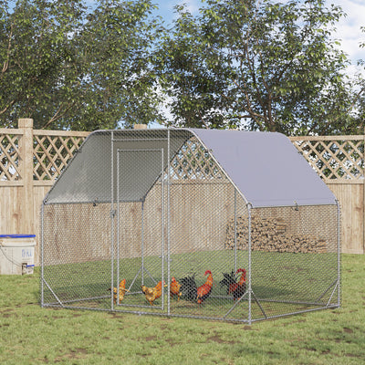 PawHut Walk in Chicken Run Chicken Coop Hen House Outdoor with Roof for 4-6 Chickens, 280 x 190 x 195cm 