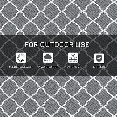 Outsunny Reversible Outdoor Rug with Carry Bag, Waterproof Plastic Straw Mat for Garden, Deck, RV, Picnic, Beach, Camping, 182 x 274cm, Grey 