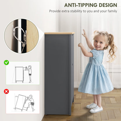 HOMCOM Slim Shoe Cabinet, Narrow Shoe Cupboard with 2 Flip Drawers, Adjustable Shelves for 12 Pairs of Shoes, Charcoal Grey