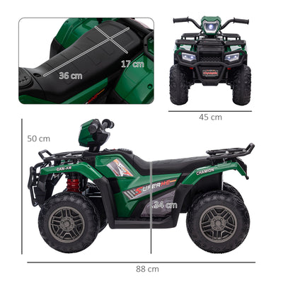 HOMCOM 12V Kids Quad Bike with Forward, Reverse Functions, Ride-On ATV w/ Music, LED, Headlights, for Ages 3-5 Years - Green 