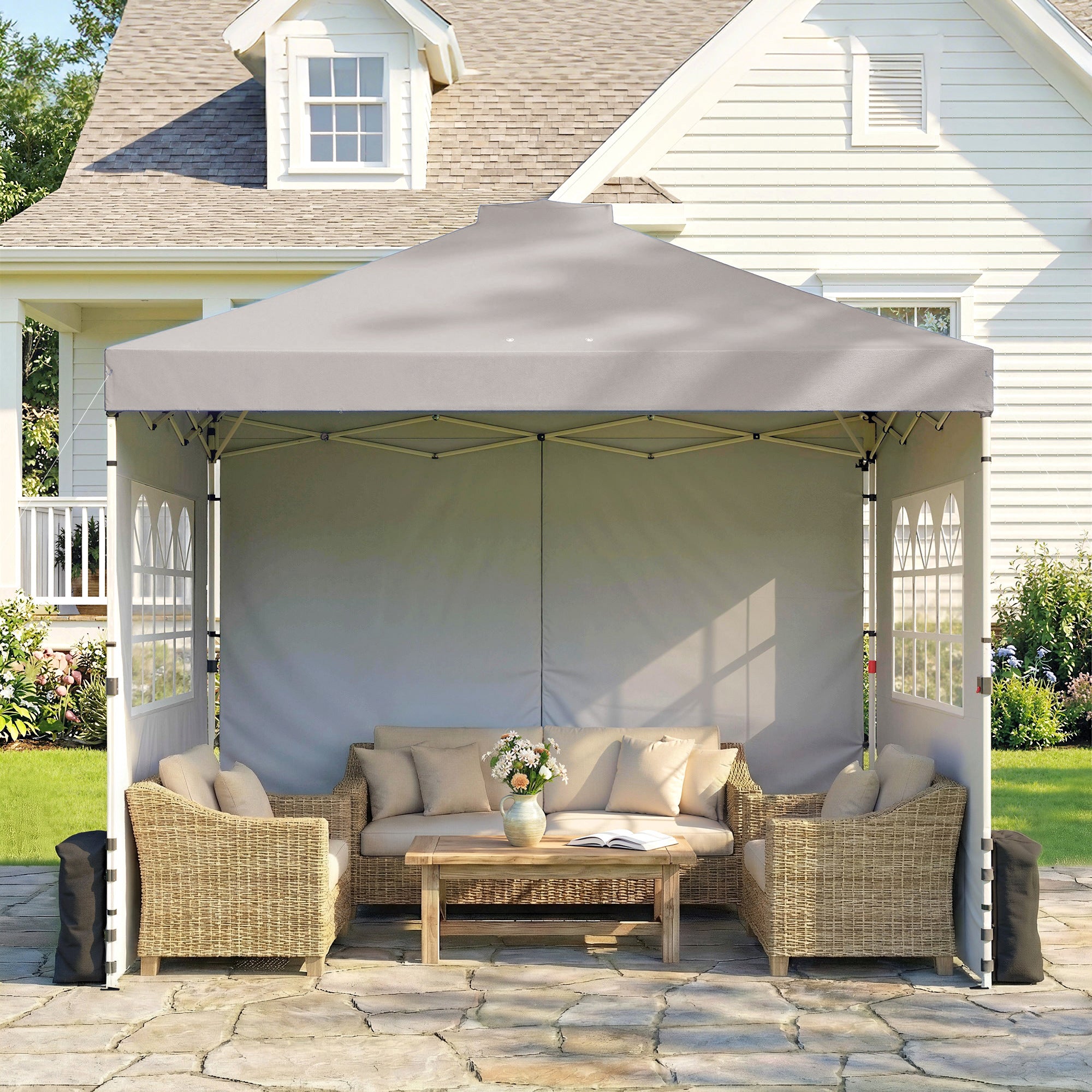 Outsunny Pop Up Gazebo Waterproof Height Adjustable Canopy with 3 Sidewalls Wheeled Bag for Parties 3 x 3 m Grey 