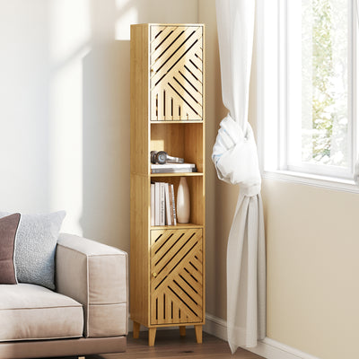 HOMCOM Multi-Storage Bamboo Door Bathroom Cabinet - Natural Finish 