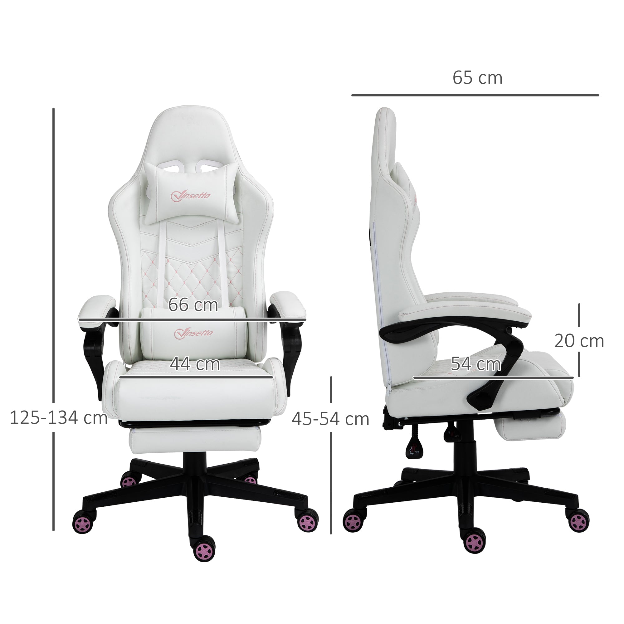 Vinsetto Computer Gaming Chair with Footrest, Video Gaming Chair for Adults with 130\'c2\'b0 Reclining Back, Desk Chair with Lumbar Support and Adjustable Height, White