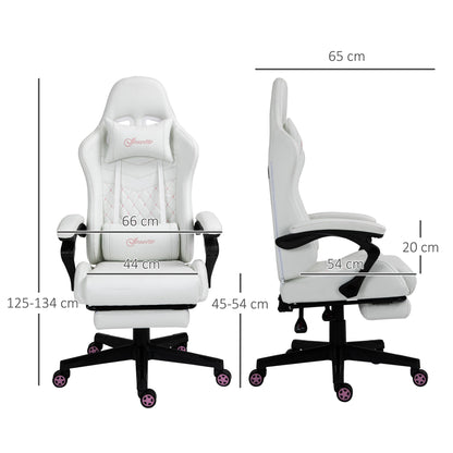 Vinsetto Computer Gaming Chair with Footrest, Video Gaming Chair for Adults with 130\'c2\'b0 Reclining Back, Desk Chair with Lumbar Support and Adjustable Height, White
