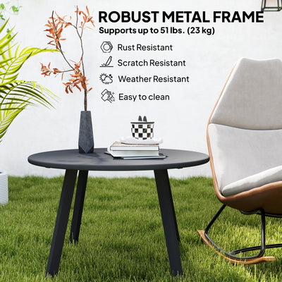 Outsunny 70cm Round Coffee Table, Outdoor Garden Table with Non-Slip Foot Pads and Metal Frame for Garden, Terrace, Balcony, Living Room, Black 