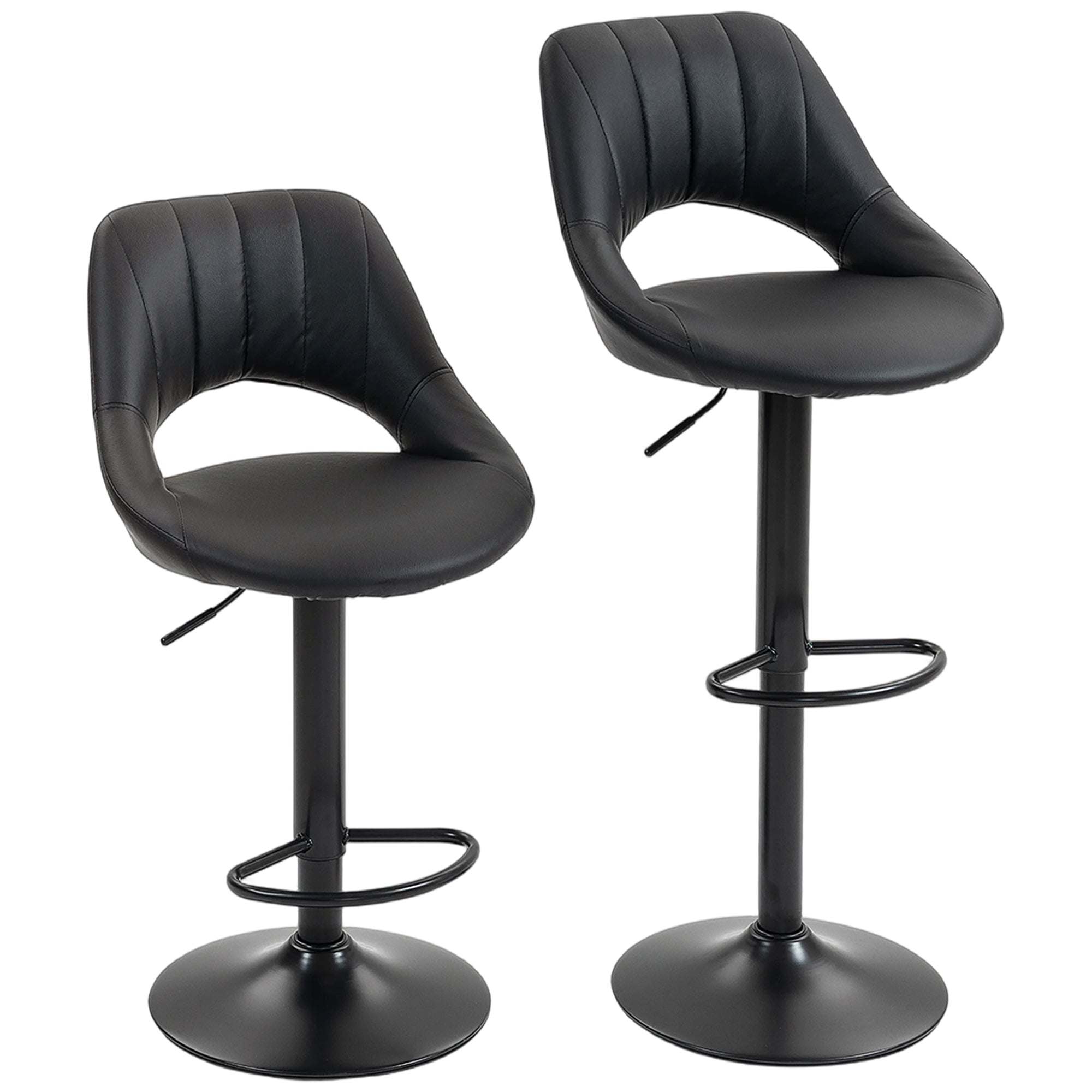 HOMCOM Set of Two Faux Leather Bar Stools - Black 
