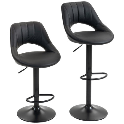 HOMCOM Set of Two Faux Leather Bar Stools - Black 