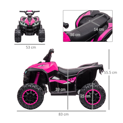 HOMCOM 12V Ride-On Quad Bike w/ Music, Horn, for Ages 3-5 Years - Pink 