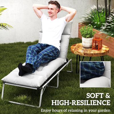 Outsunny Sun Lounger Cushion Only, 190x56x10cm Garden Lounge Chair Cushion, UPF20+ 220gsm Fabric, Thick Sunbed Replacement Cushion with 6 Ties, Light Grey 