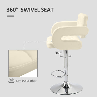 HOMCOM PU Leather Upholstered Swivel Bar Stool, Height Adjustable with Back, Armrest, Footrest, Beige 