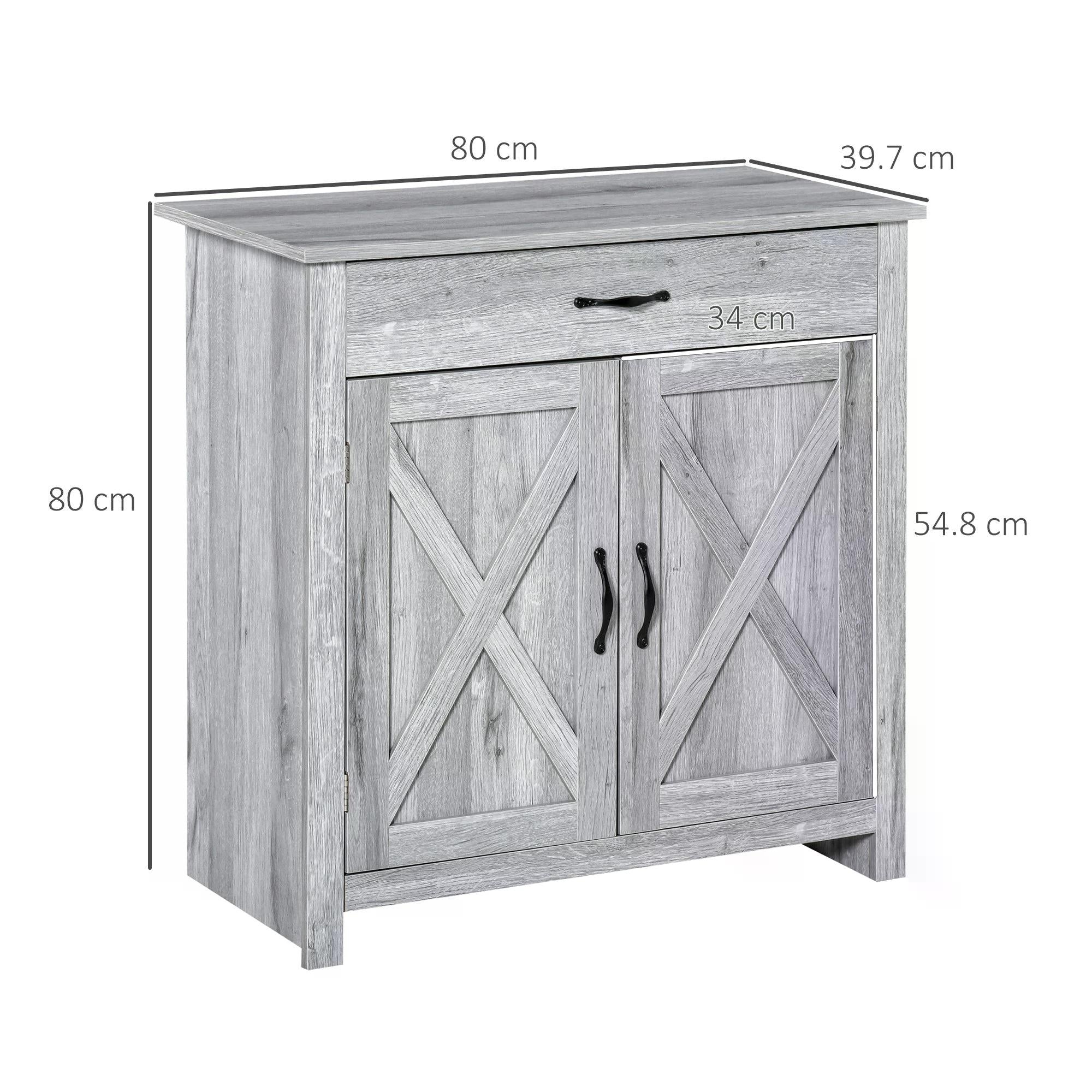 HOMCOM Farmhouse Barn Door Sideboard Storage Cabinet Coffee Bar for LIVING Room – Grey Grain 