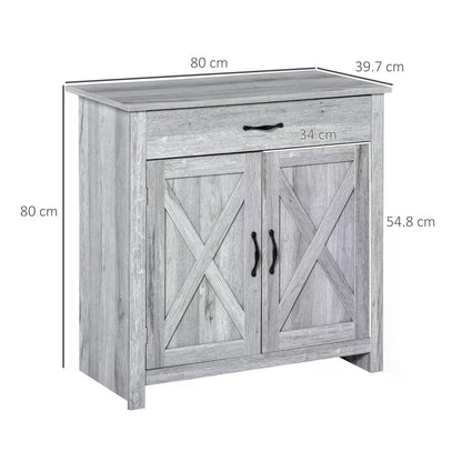 HOMCOM Farmhouse Barn Door Sideboard Storage Cabinet Coffee Bar for LIVING Room – Grey Grain 