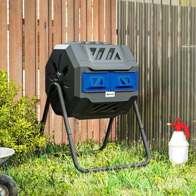Outsunny 160L 360\'c2\'b0 Rotating Dual Chamber Composter - Blue 