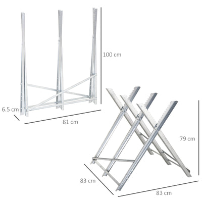 DURHAND Portable Sawhorse Heavy Duty Steel Adjustable Work Support, Foldable Sawhorse Stand 100 kg Weight Capacity, Silver Tone 
