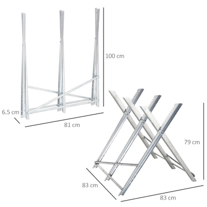 DURHAND Portable Sawhorse Heavy Duty Steel Adjustable Work Support, Foldable Sawhorse Stand 100 kg Weight Capacity, Silver Tone 