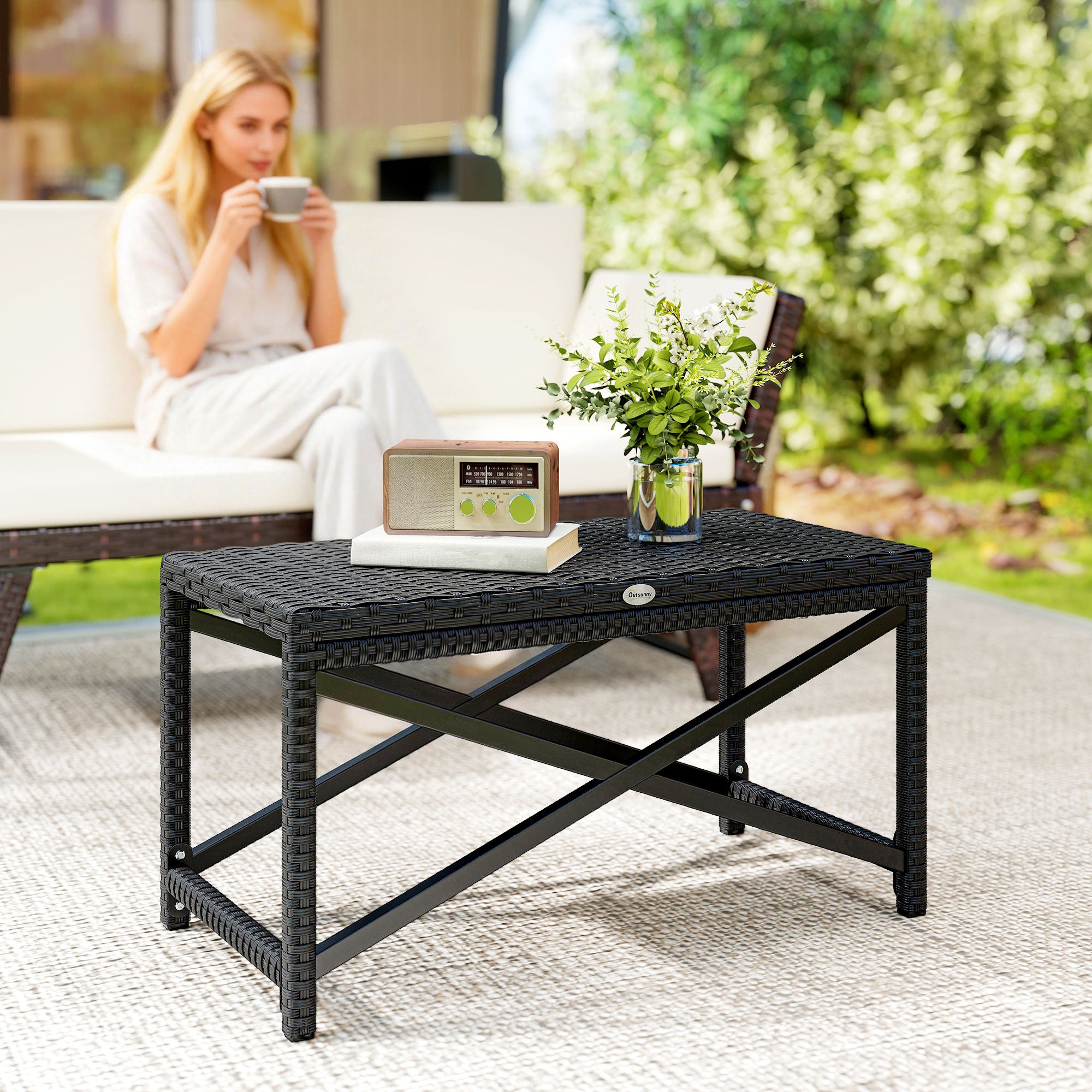 Outsunny Outdoor Coffee Table Side Table with X-Shape Frame for Patio, Balcony, Black 