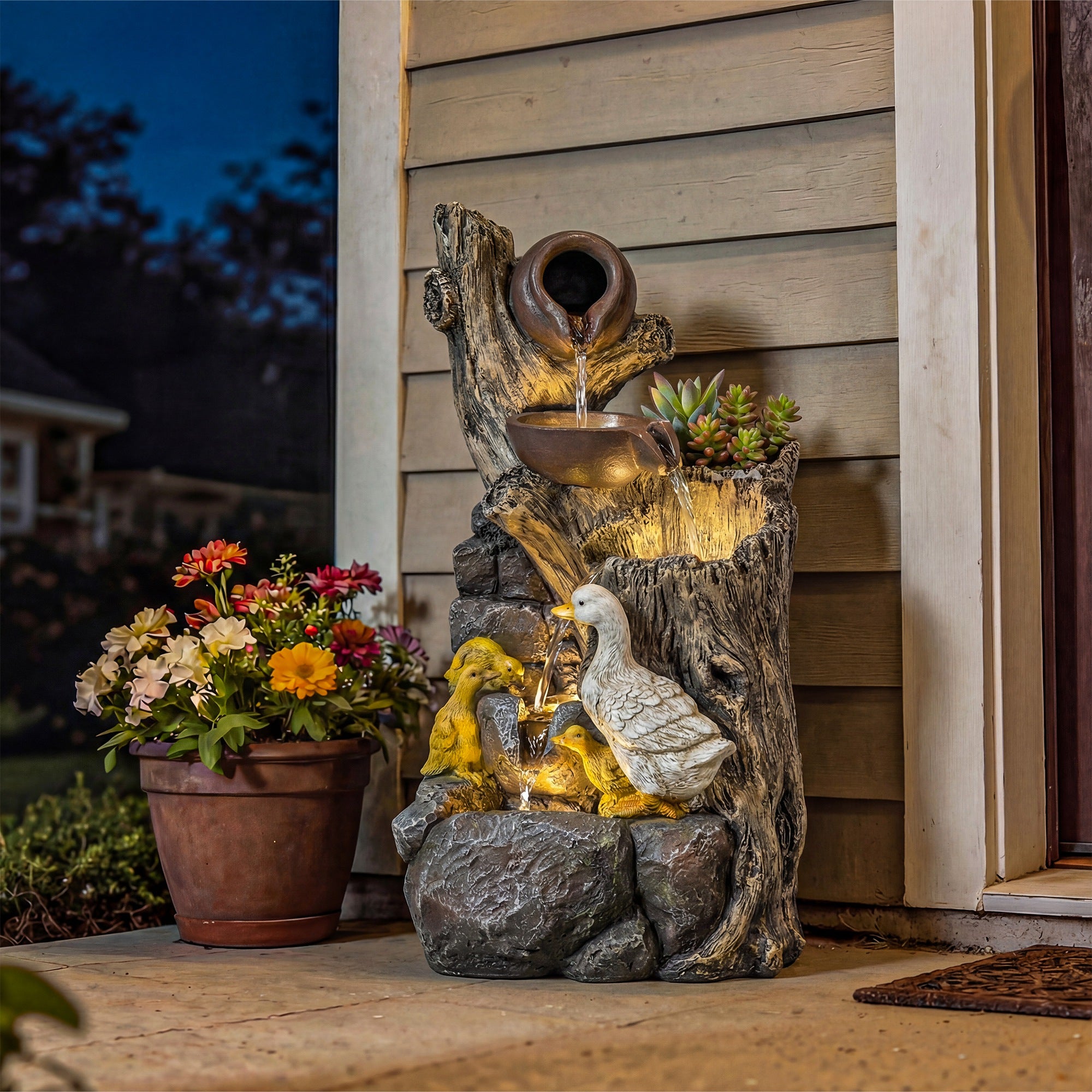 Outsunny 5-Tier Outdoor Waterfall Fountain, Freestanding Self-Contained Cascading Water Feature Garden Landscape 