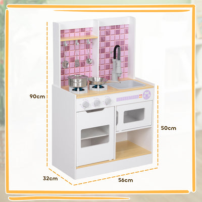 AIYAPLAY Kids Play Kitchen, Pretend Play Kitchen with Realistic Oven, Stove, Sink, Kitchen Accessories, White 