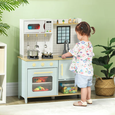 AIYAPLAY Pretend Play Kitchen, Kids Kitchen Playset with Light & Sound Stove, Turning Knobs, Cooking Accessories 