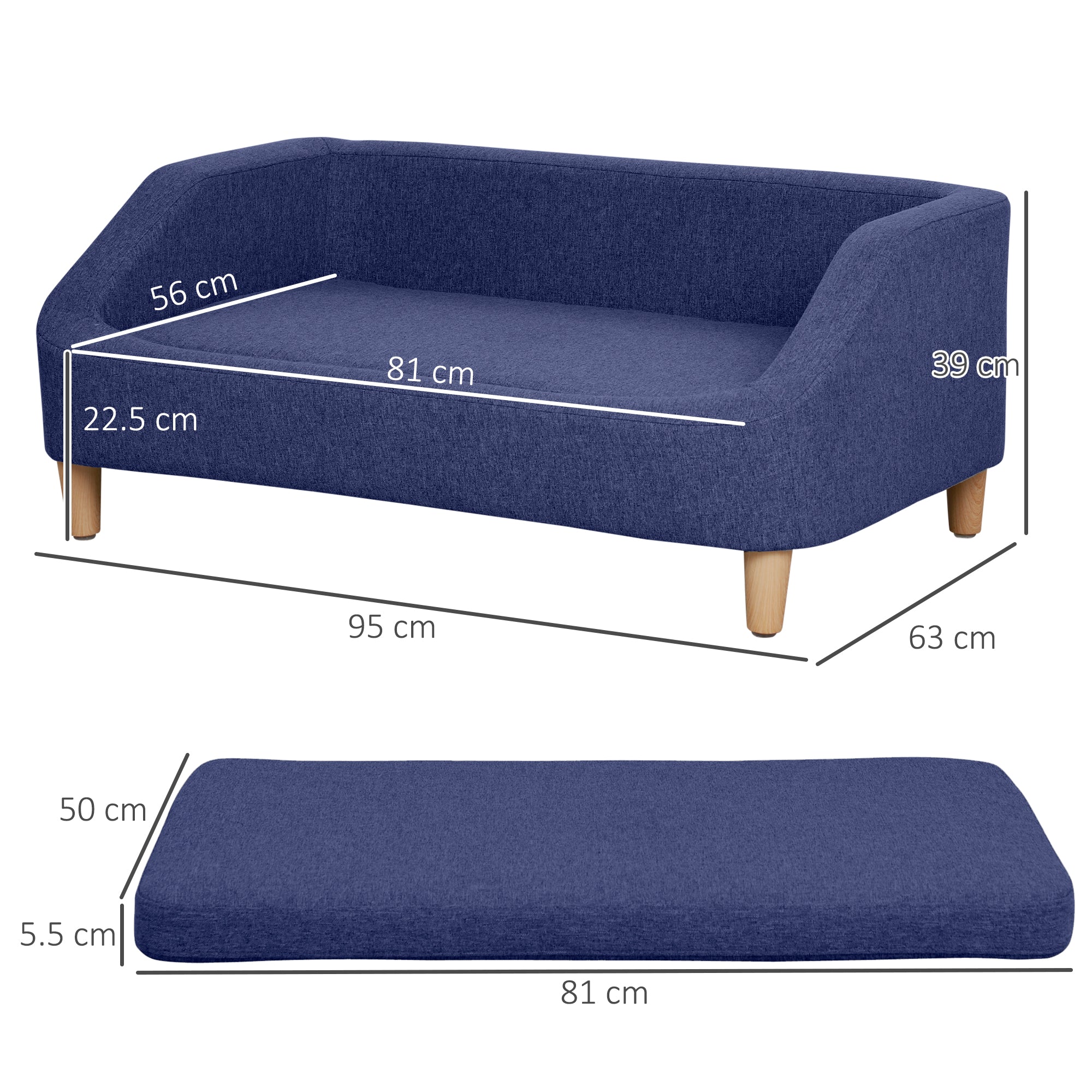 PawHut Dog Sofa, pet Bed, with Soft Cushion, Washable Cover, for Small, Medium & Large Dogs - Blue 