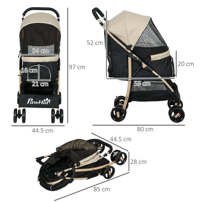 PawHut Pet Stroller for Small and Miniature Dogs, with Rain Cover - Khaki 