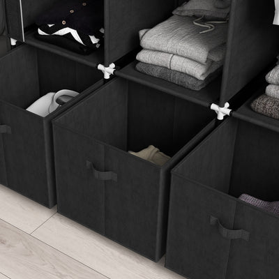 HOMCOM Foldable Fabric Wardrobe for Bedroom, Portable Wardrobe with 5 Shelves, 2 Hanging Rails and 3 Fabric Drawers, Black 