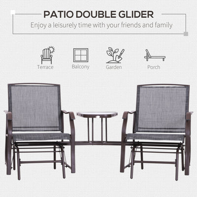 Outsunny Gliding Jack and Jill Seat, with Glass-Top Table - Brown/Grey 