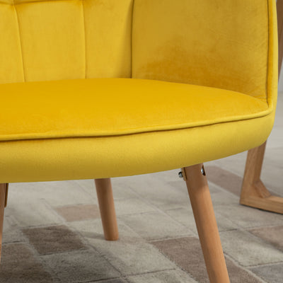 HOMCOM Modern Accent Chair Velvet-Touch Tufted Wingback Armchair Upholstered Leisure Lounge Sofa Club Chair with Wood Legs, Set of 2, Yellow 