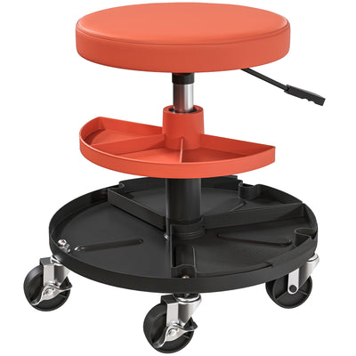 HOMCOM Rolling Mechanic Stool, 135kg Capacity Workshop Stool, 360° Swivel Roller Padded Creeper Seat with Wheels, Tool Trays Storage for Garage, Shop, Auto Repair, Yellow 