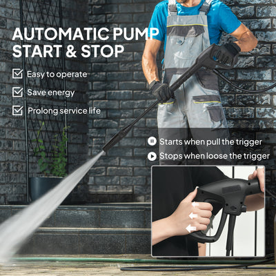 Outsunny 1600W High Pressure Washer, 130 Bar Pressure, 390 L/h Flow, Portable Power Washer Jet Wash Cleaner with Adjustable Nozzle, 6M Hose, Handle for Home Patio Car Driveway, Green 