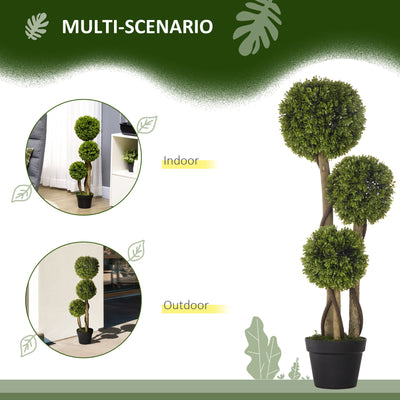 HOMCOM Decorative Artificial Plants Set of 2, Boxwood Ball Topiary Trees in Pot Fake Plants for Home Indoor Outdoor Decor, 90 cm, Dark Green 