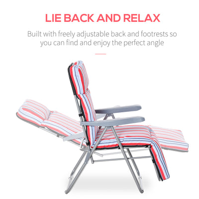 Outsunny Set of 2 Garden Sun Lounger Outdoor Reclining Seat Cushioned Seat Foldable Adjustable Recliner Red and White 