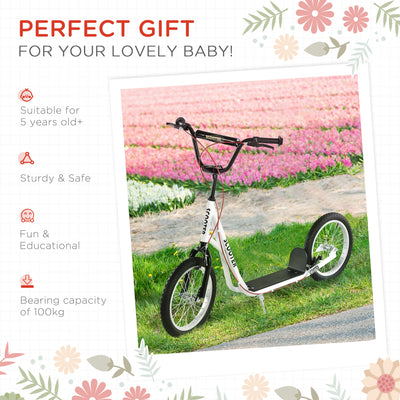 HOMCOM Kick Scooters for Kids with Adjustable Height, Anti-Slip Deck, Dual Brakes, Rubber Tyres, for Boys and Girls Aged 5+ Years Old - White 
