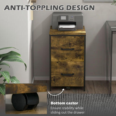 Vinsetto 2-Drawer file Cabinet, Industrial filing cabinets for Home, Hanging File Folders, Vertical Home Office Organizer for A4 Size, Rustic Brown 