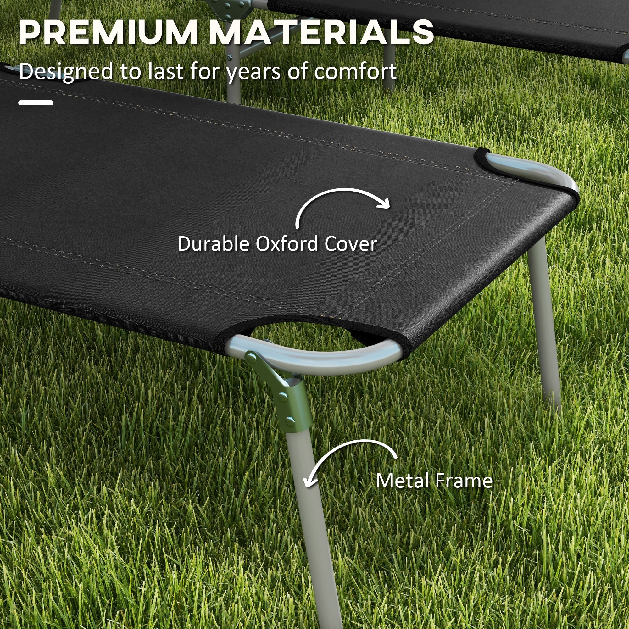 Outsunny Foldable Sun Lounger Set of 2 with Sun Shade & Adjustable Backrest - Black 