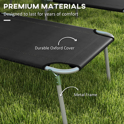 Outsunny Foldable Sun Lounger Set of 2 with Sun Shade & Adjustable Backrest - Black 
