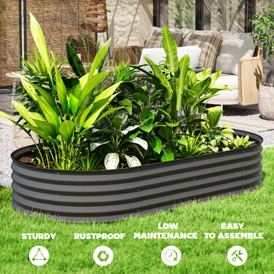 Outsunny Set of Two 181 x 93cm Steel Planters - Dark Grey 