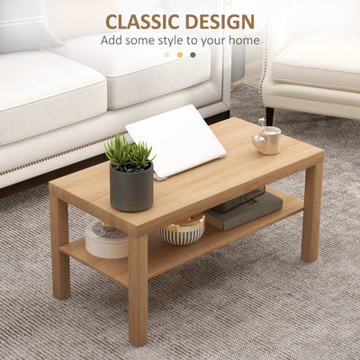 HOMCOM 2-Tier Coffee Table with Storage Shelf, Rectangular Centre Table for Living Room, Home Office, Natural Wood Finish 