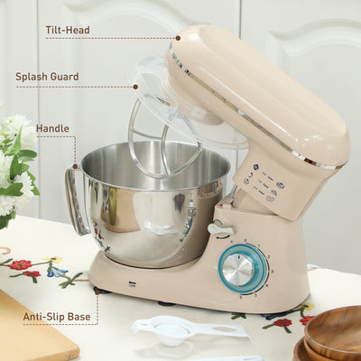 HOMCOM 1300W Kitchen Stand Mixer, with Accessories - Beige 