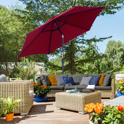 Outsunny 2.6M Garden Parasol Umbrella with Tilt and Crank, Outdoor Sun Parasol Sunshade Shelter with Aluminium Frame, Wine Red 