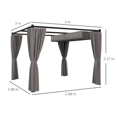 Outsunny 3 x 3m Moving Canopy Metal Pergola, with Curtains - Grey 
