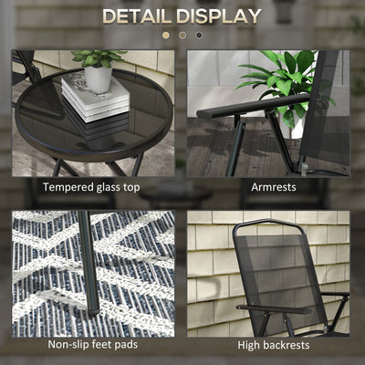 Outsunny Three-Piece Garden Seat Set, with Glass-Top Table - Black 