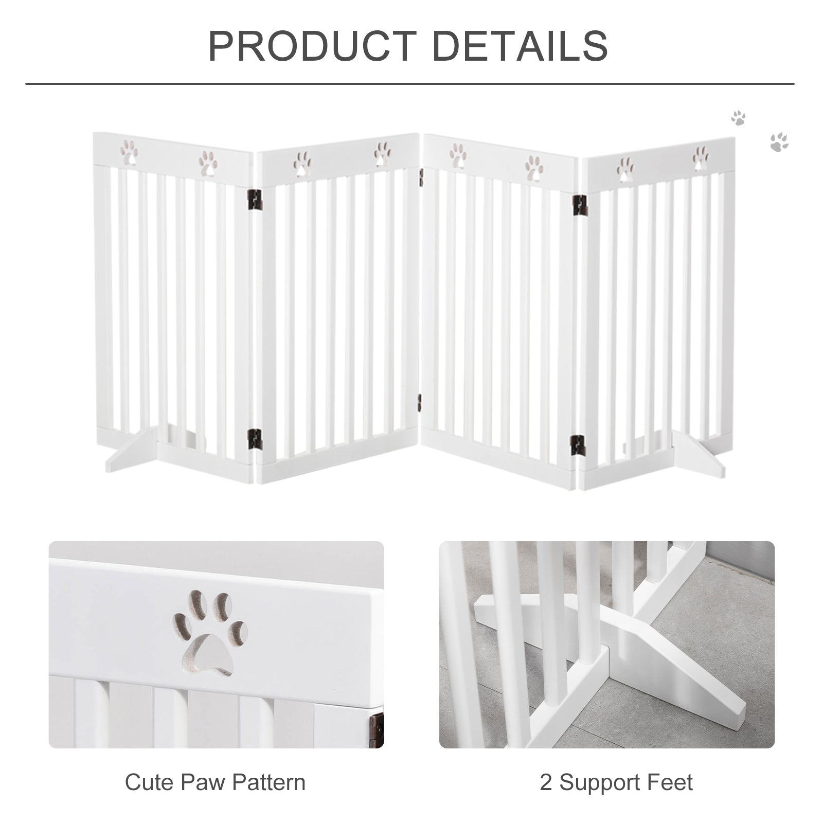 PawHut Wooden Pet Gate Foldable Freestanding Dog Safety Barrier w/ Support Feet 