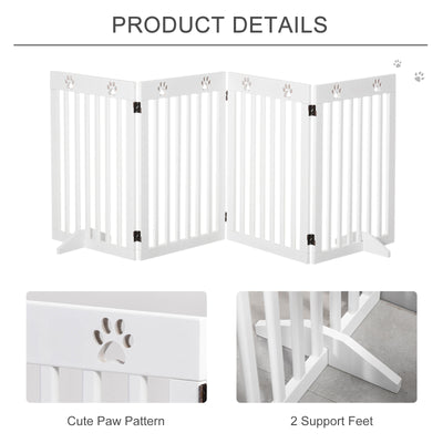 PawHut Wooden Pet Gate Foldable Freestanding Dog Safety Barrier w/ Support Feet 