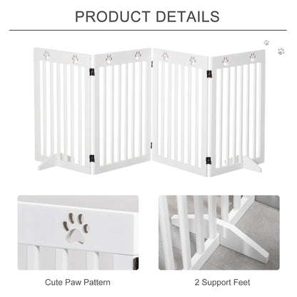 PawHut Wooden Pet Gate Foldable Freestanding Dog Safety Barrier w/ Support Feet 