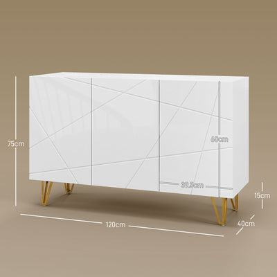HOMCOM Modern Luxe High Gloss Sideboard, with Hairpin Legs - White 