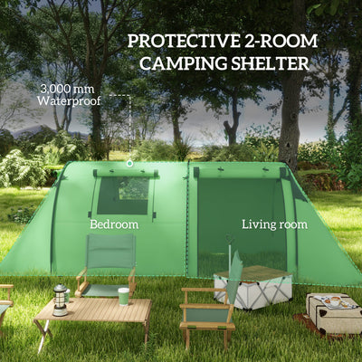 Outsunny Four Man Duo Room Tunnel Tent, with Accessories - Green 