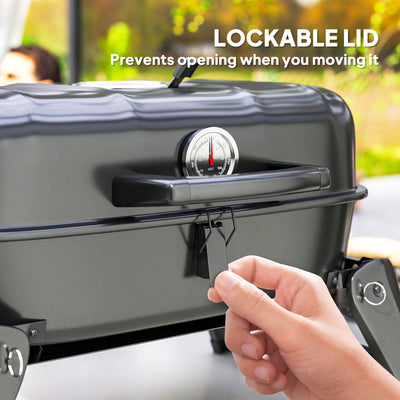 Outsunny Charcoal Barbecue Grill Folding BBQ Grill with 1232 cm² Cooking Area, Adjustable Vent, Thermometer, Handles for Camping Picnic, Black 