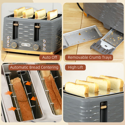 HOMCOM Four-Slice Rippled Toaster - Grey 
