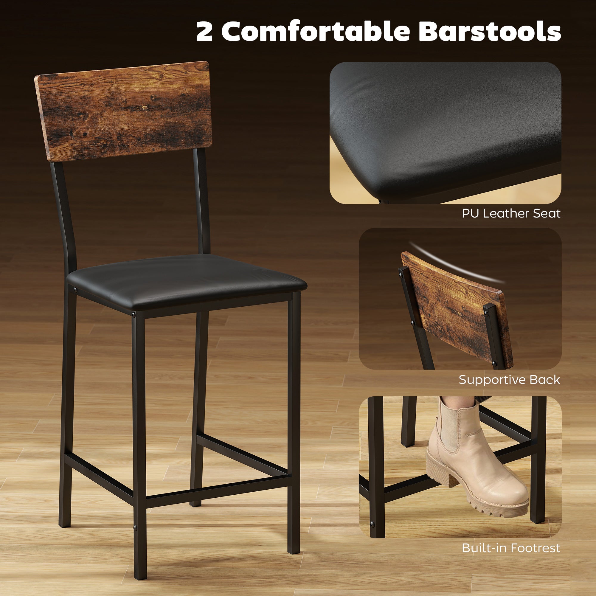 HOMCOM Three-Piece Compact Bar Table Set - Brown/Black 